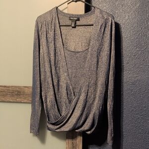 Elegant Draped Women's Blouse in Shimmering Silver